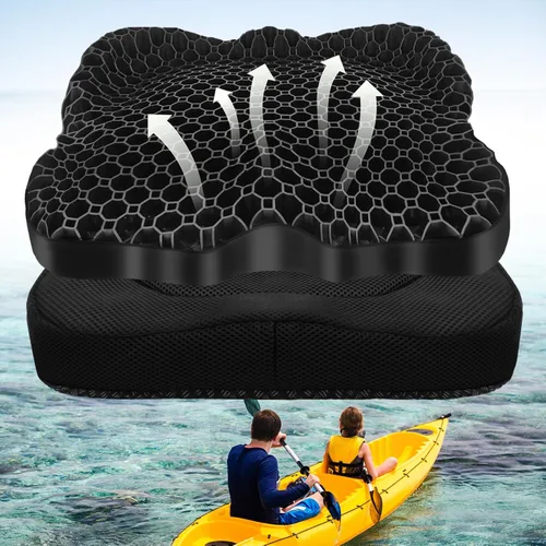 Miniatura 11 de NEW-Vi Cojín antideslizante para asiento de kayak, cojín de gel doble grueso, cojín de asiento de gel impermeable para kayak, alivio del dolor