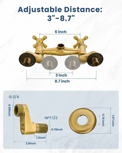 Miniatura 5 de Airuida Grifo de cocina de montaje en pared con rociador, grifo de fregadero de cocina montado en la pared, manijas dobles cruzadas, boquilla