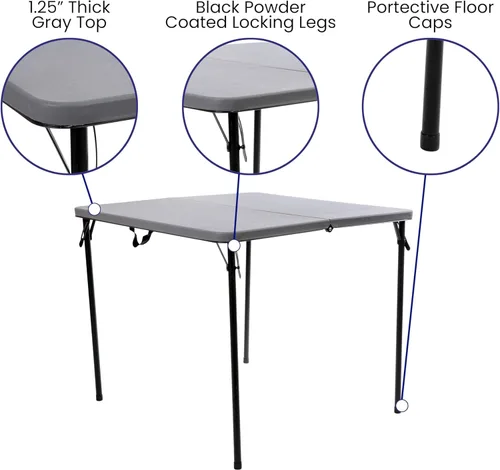Miniatura 4 de Flash Furniture Dunham Mesa Cuadrada de Plástico Plegable para Eventos de 2.83 Pies con Asa de Transporte, Mesa de Banquete Portátil Bi-Fold