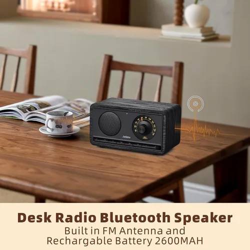 Miniatura 3 de Radio FM Portátil con Bluetooth, Altavoz Soporta SD, AUX, Cuero PU, Radio Recargable de 2600mAh para Cocina y Sala de Estar con Botón Giratorio