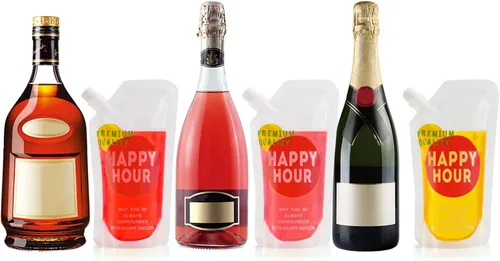 Miniatura 3 de 6 bolsas de bebidas para adultos, botellas de plástico, reutilizables, desechables, con embudo (8 onzas)