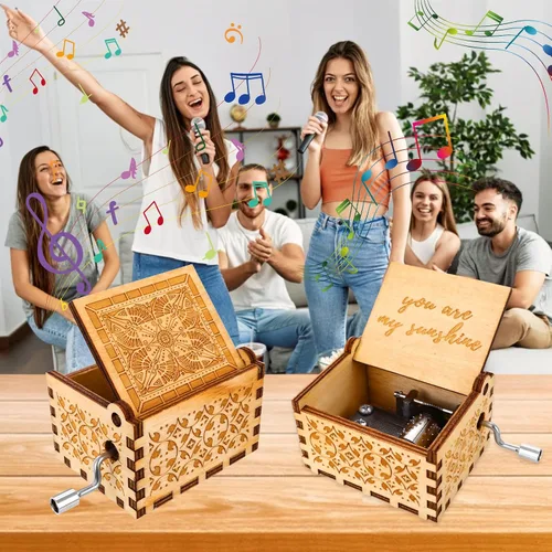 Miniatura 7 de cobee You are My Sunshine - Cajas de música de manivela, cajas de música de madera, mini caja de música clásica de madera vintage, regalo