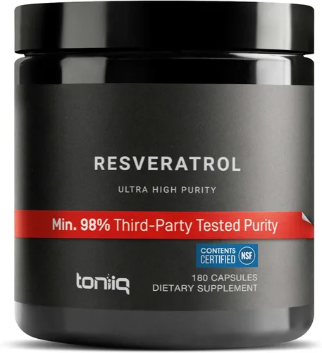 Toniiq Cápsulas de Resveratrol de ultra alta pureza - 98% Trans-Resveratrol - Altamente purificado y biodisponible - 180 cápsulas Suplemento de