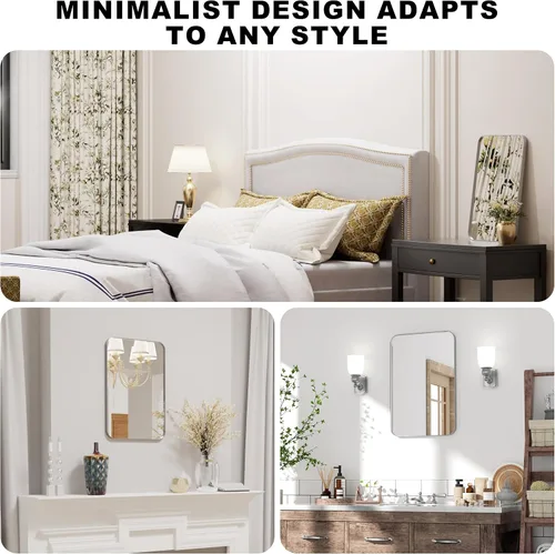 Miniatura 8 de PAIHOME Espejo de baño de níquel cepillado de 16 x 24 pulgadas para pared, espejo de baño con marco plateado de acero inoxidable 304, espejo