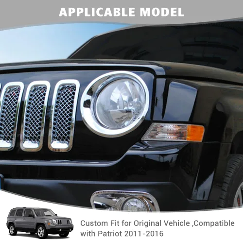 Miniatura 2 de Jimen Compatible con Jeep Patriot 2011-2016, biseles para faros delanteros (cromado)