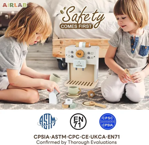 Miniatura 7 de Airlab Juego de Cafetera de Juguete para Niños Accesorios de Cocina de Madera Juego de Café para Niños Pequeños de Pretensión Regalos de Cumpleaños