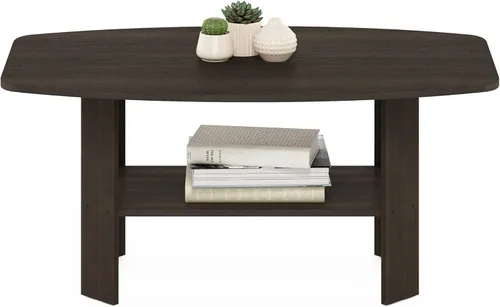 Miniatura 4 de Mesa de centro de diseño simple Furinno 11179GYW/BK, Material Reciclado, Café Oscuro Marrón oscuro