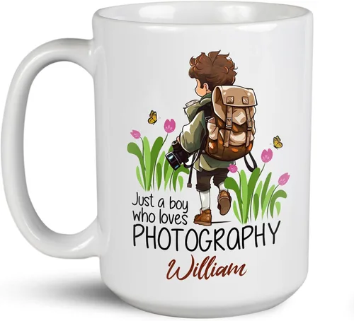 Miniatura 10 de Taza de café personalizada con nombre, taza de regalo personalizada para amantes de la fotografía, amigos, familia, taza de té blanca de 11 o 15