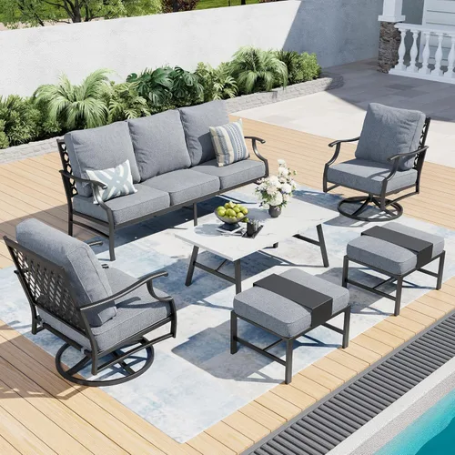 Miniatura 33 de SUNSHINE VALLEY Juego de muebles de patio al aire libre de 7 piezas, moderno juego de conversación de patio exterior con cojín extra grueso de 5.75