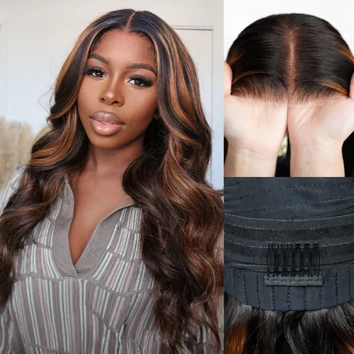 Miniatura 16 de Arabella 5x6 Pelucas listas para usar sin pegamento de cabello humano 1B/27 con encaje frontal resaltado, pelucas de cabello humano con densidad