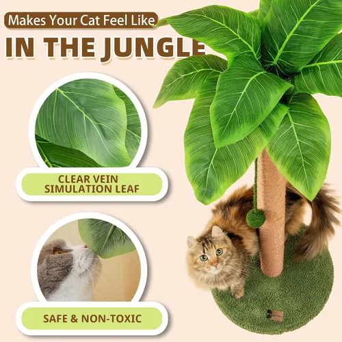 Miniatura 5 de Meowoou Rascador para gatos con bola colgante, poste de 23.6 pulgadas de alto, lindos juguetes para gatos de interior con cuerda de sisal, torre