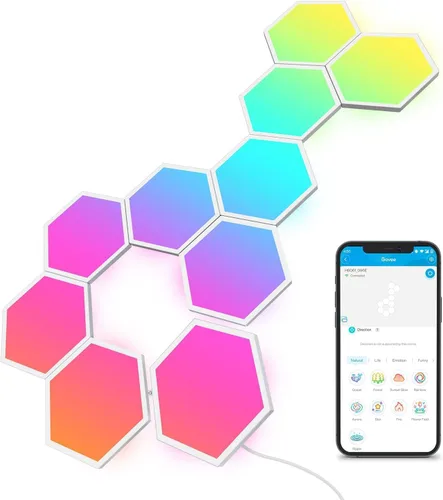 Paneles de luz Govee Glide Hexa, luces de pared LED hexagonales RGBIC, luces de pared creativas Wi-Fi para el hogar inteligente con sincronización