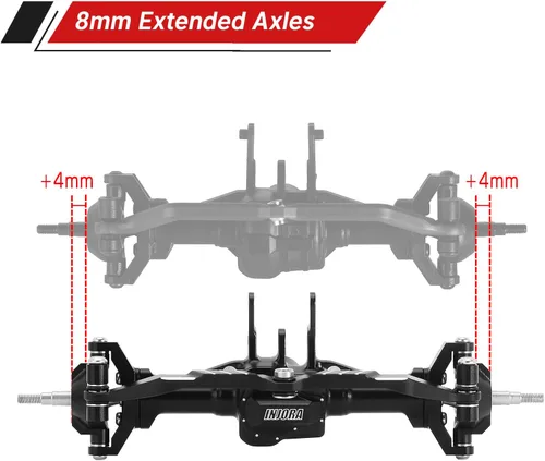 Miniatura 2 de INJORA Juego de ejes delantero y trasero - Ejes completos de aluminio extendidos +4mm para actualización TRX4M 1/18 RC Crawler Car