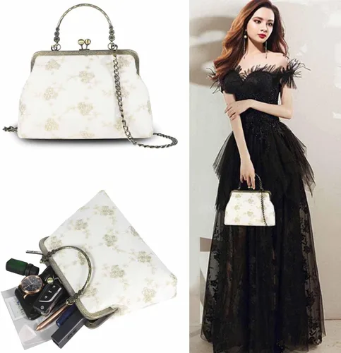 Miniatura 118 de Bolso floral con asa superior, bolso de noche Kiss Lock para mujer, bolso vintage
