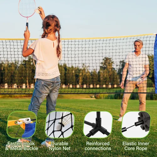 Miniatura 4 de Red de bádminton portátil de altura ajustable, red de competición para deportes para interiores y exteriores, para niños, voleibol, pickleball