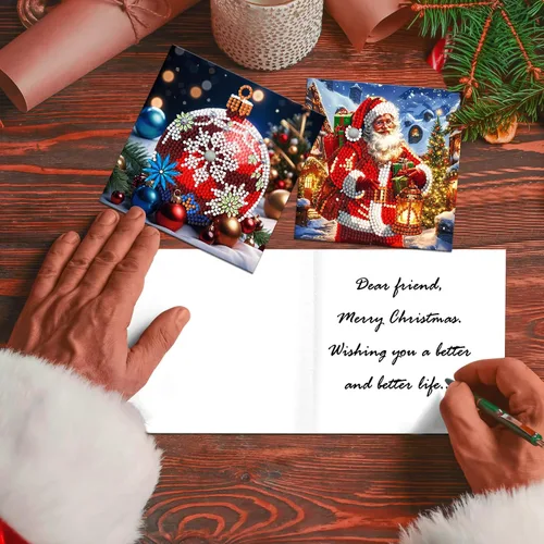 Miniatura 5 de LUSandy Paquete de 12 tarjetas de Navidad con pintura de diamante 5D para adultos, tarjetas de felicitación de arte con diamantes para gatos