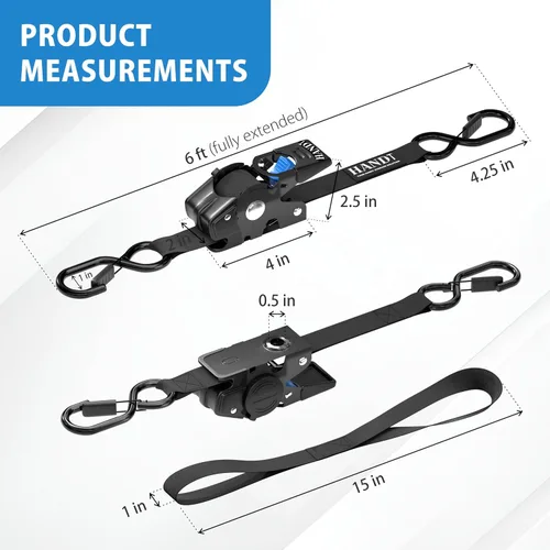 Miniatura 7 de HandT - Correas de trinquete retráctiles, 1 pulgada x 6 pies, resistencia a la rotura de 1500 libras, alta resistencia, autorretráctil, botón