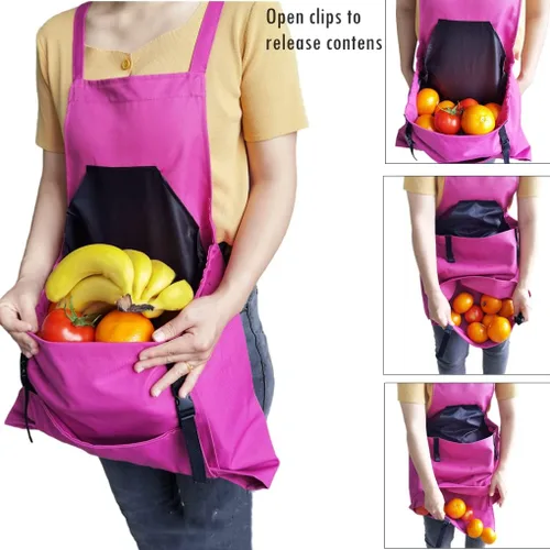 Miniatura 6 de Taoke Delantal de jardinería Oxford impermeable con bolsillos, con correa ajustable y bolsillo para cosecha, regalo para mujeres/hombres Rosa Rojo