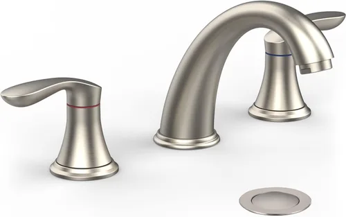 Grifo de lavabo de baño, grifo para lavabo de baño, grifo de baño de níquel cepillado extendido de 3 orificios con desagüe emergente de acero
