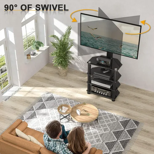 Miniatura 2 de TAVR Furniture Soporte de TV con componentes multimedia de 4 niveles con estante de audio giratorio y soporte ajustable en altura, soporte de TV