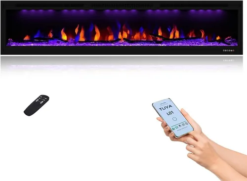Miniatura 10 de Lujosa chimenea eléctrica de 74 pulgadas, calentador de chimenea empotrado en pared y empotrado en pared, color de llama ajustable y luz superior