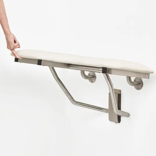 Miniatura 8 de Seachrome Asiento de ducha Lift-Assist, en forma de L, mano derecha, ADA, montaje en pared, acolchado blanco naugahído