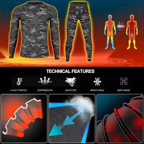 Miniatura 3 de UNIQUEBLLA - Conjunto de ropa interior térmica para hombre, capa base térmica, parte inferior para clima frío