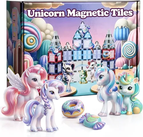 Miniatura 9 de Little Pi 102 piezas de bloques de construcción con azulejos magnéticos de castillo de princesa congelada - Bloques de diamante 3D, juguetes