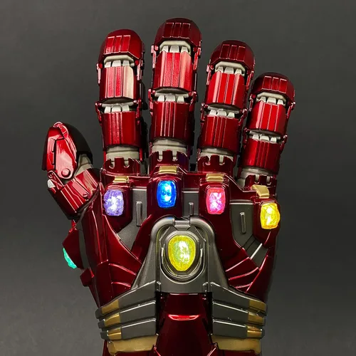 Miniatura 6 de Guante de fantasía rojo con luz LED Infinity Stones Puño articulado hecho de metal, pesado. Diseñado para cosplay, disfraces y exhibiciones