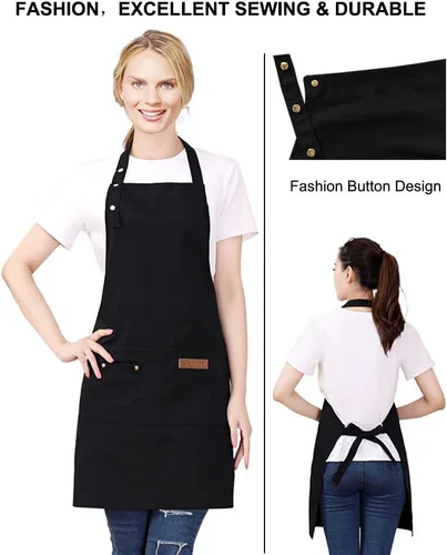 Miniatura 2 de Delantales para mujeres y hombres con bolsillos, correas ajustables, impermeable, lona para cocina, cocinero, camarera, servidor