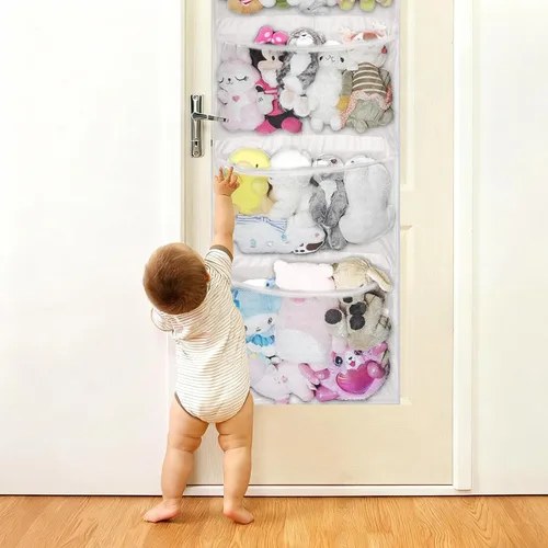 Miniatura 6 de Almacenamiento de animales de peluche, red de hamaca de animales de peluche, el paquete blanco de 4 compartimentos viene con 2 ganchos