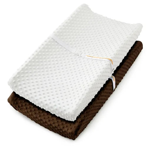 Miniatura 10 de Homiest Paquete de 2 fundas para cambiador, sábanas blancas y beige, tela de vellón ultra suave, tela de lunares minky, funda transpirable y cómoda