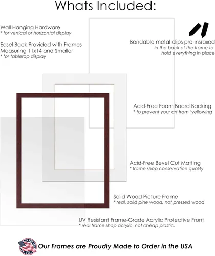 Miniatura 3 de Marco de 11 x 11 pulgadas con paspartú, marco marrón de 14 x 14 pulgadas, hecho para exhibir impresión o póster de 11 x 11 pulgadas con paspartú