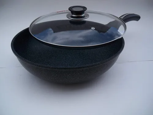 Miniatura 2 de Wok de cerámica con revestimiento de mármol fundido de aluminio antiadherente con tapa de cristal, 9.4 in