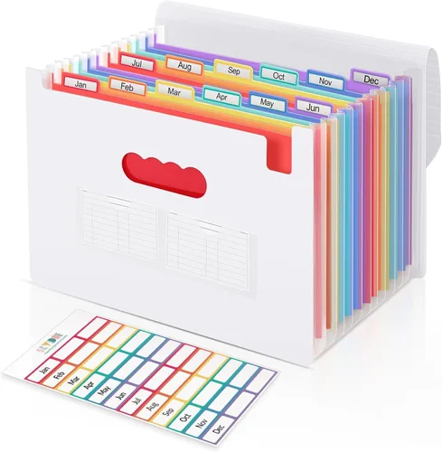 Miniatura 16 de SKYDUE Organizador de archivos de acordeón, carpeta de archivos expandible con 13 bolsillos, organizador portátil de recibos de papel para Negro