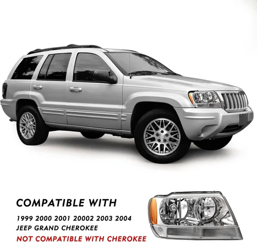 Miniatura 4 de TUSDAR Juego de faros halógenos para Jeep Grand Cherokee WJ 1999-2004 del lado del conductor y acompañante con carcasa cromada y reflector ámbar