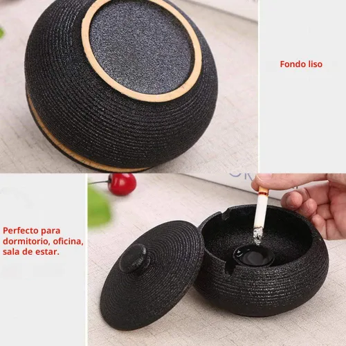 Miniatura 3 de Lependor Cenicero de cerámica con tapas, a prueba de viento, para uso en interiores o exteriores, soporte para cenizas para fumadores, para Negro