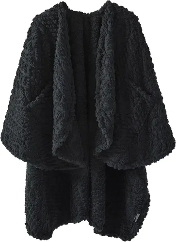 Royoliving Manta de forro polar sherpa portátil con bolsillos para adultos, manta de franela ultra suave y mullida (negra, 58" x 64")