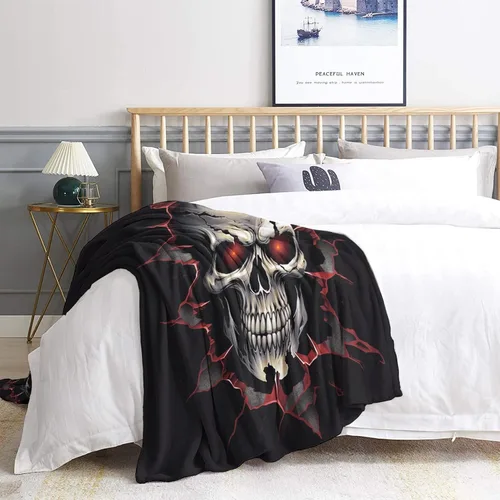 Miniatura 3 de Manta de calavera tamaño Queen, manta de forro polar gótico para sofá, cama, sofá, mantas y mantas con patrón de esqueleto, manta de franela