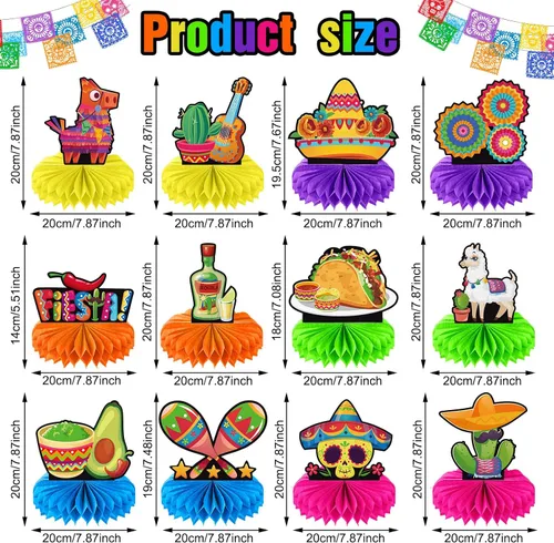 Miniatura 2 de Centro de mesa de panal de abeja de 12 piezas, decoración de mesa de fiesta del Cinco de Mayo, centro de mesa mexicano de 8 pulgadas