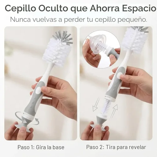 Miniatura 4 de Ariseno Juego de limpiador de biberones 5 en 1, incluye cepillo de nailon y silicona para botellas, tapa, cepillo para popote y pezón, sin BPA (gris)
