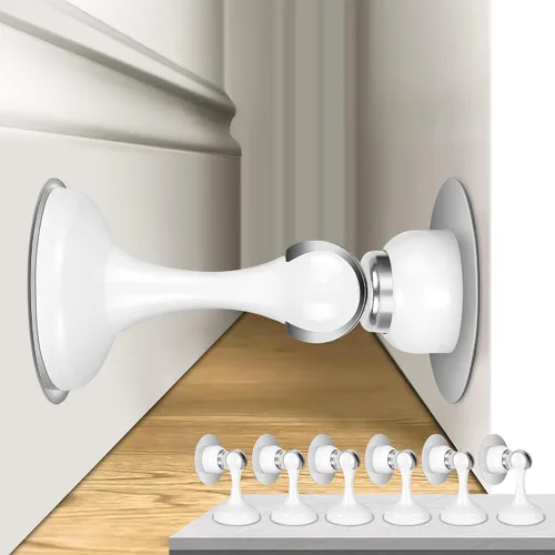 Miniatura 13 de Topes magnéticos para puerta, paquete de 4, topes de puerta de acero inoxidable para montaje en pared y piso, soporte de puerta mantiene la puerta