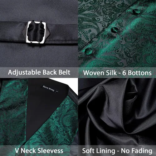 Miniatura 58 de Barry.Wang Conjunto de chaleco de pajarita para hombre, chaleco con cuello en V de seda jacquard de cachemira, gemelos de pañuelo formal/ocio, boda