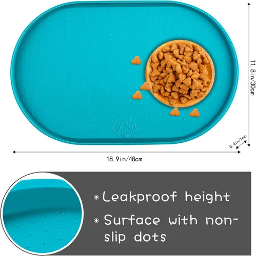 Miniatura 2 de Tapete de silicona para comida de perros 100% impermeable con borde elevado de 0.5 pulgadas, sin BPA, tapetes de alimentación para mascotas que
