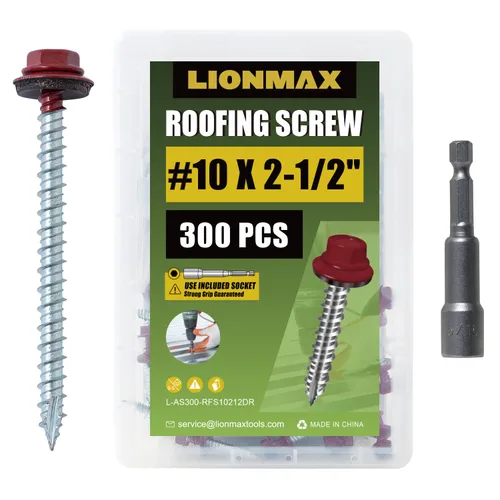 Miniatura 12 de LIONMAX 300 piezas de tornillos para techos de metal #10 × 1 pulgada, revestimiento antioxidante, cabeza hexagonal, tornillo de chapa metálica