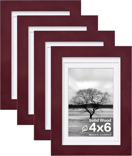 Miniatura 37 de Egofine Juego de 4 portarretratos de 4 x 6, hechos de madera maciza cubierta de plexiglás de 3 x 4.5 pulgadas y 3.5 x 5 pulgadas con paspartú o de 4