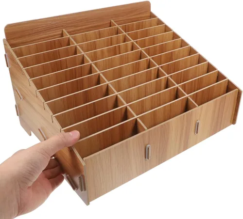 Miniatura 8 de Ciieeo Organizador de escritorio de madera, caja de almacenamiento para teléfono, 30 rejillas, compartimento para el aula, organizador de escritorio