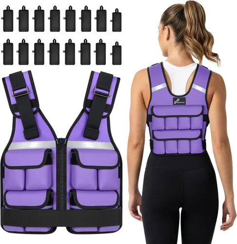 Miniatura 12 de Sportneer Chaleco con Peso Ajustable Pesos: 2-18 lbs/2-40 lbs Chaleco de Peso Lavable para Caminar 16 en 1 Chaleco de Ajuste Rápido para Rucking