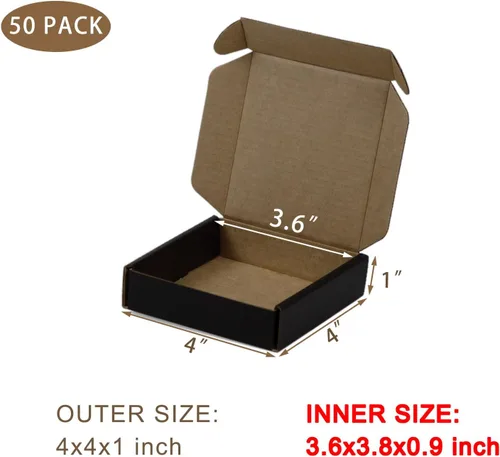 Miniatura 2 de SUNLPH - Paquete de 50 cajas de envío pequeñas de 4x4x1 pulgadas, cajas de cartón corrugado negras, caja de embalaje para mudanza y envío Negro