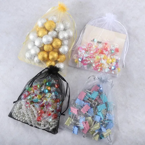 Miniatura 4 de Mstar Pack 100 bolsas de organza, organza transparente gris, recuerdo de boda con cordón, bolsa de regalo de joyería para fiestas, joyas, jabones